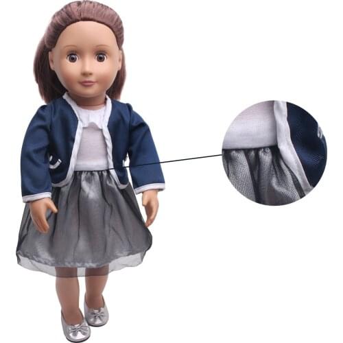18 Inch American Doll Girls Dress Navy School Uniform Caot NewBorn Clothes Baby Toys Accessorie Fit 40-43 Cm Boy Dolls Gift c361