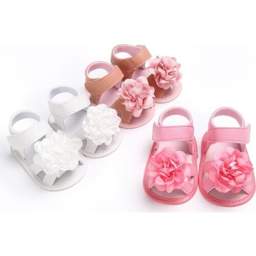 Summer baby shoes baby girl solid color non-slip flower princess toddler shoes