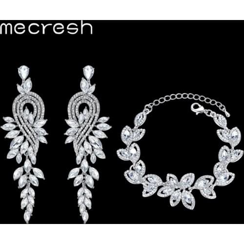 Mecresh Color Bridal Jewelry Sets Rhinestone Floral Wedding Earrings Bracelet Sets Women Wedding Accessories EH946+SL046