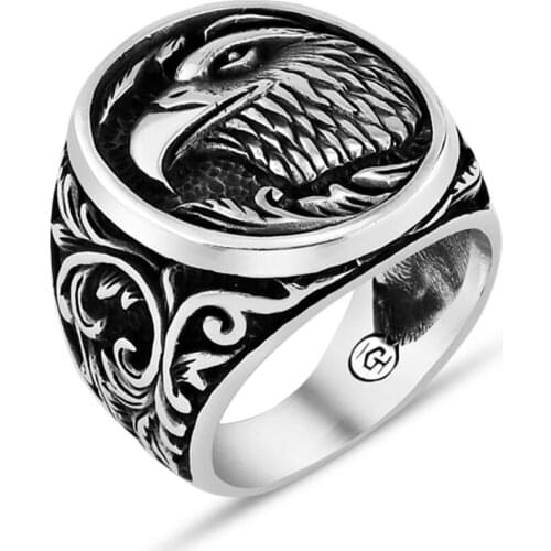 Men Handmade Silver Ring With Animal Wolf Motif, Made in Turkey, Solid 925 Sterling Silver