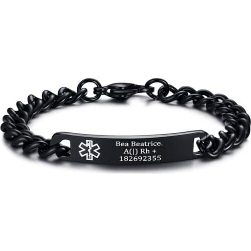 Custom Engraved Medical Alert ID Bracelets for Men Stainless Steel Free Engraving Name Date Chain Link Bracelet