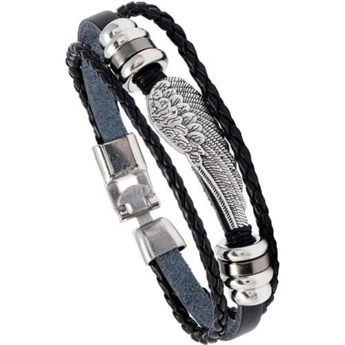 Men Black Leather Bracelet Feather Beads Handmade Braided Vintage Jewelry Charm Bangles for Women Accessories Best Friend Gift