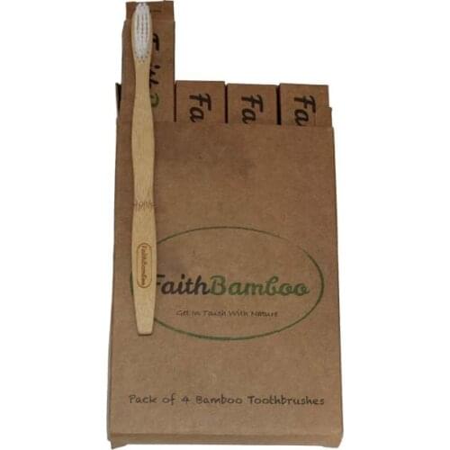 4Pcs/Box Home Hotel Travel Use 19cm Flat Handle White Wave Bristle Natural Biodegradable Eco-Friendly Bamboo Toothbrush Set Kit