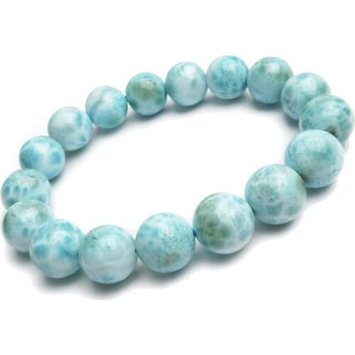 Genuine Natural Blue Larimar Bracelet Healing Gems Crystal 12mm Round Bead Stretch Natural Stone Bracelet Woman Men