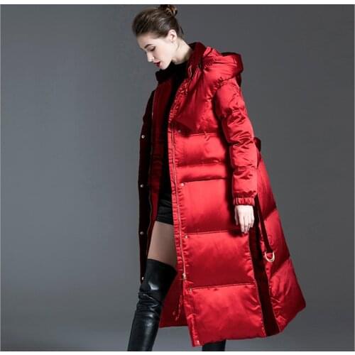 2020 latest down jacket ladies Luxury knee-length hooded down jackets women red Parka Female Outerwear woman black down coats