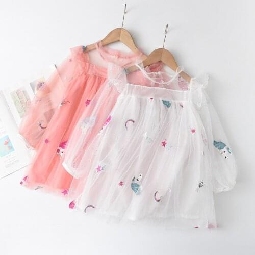 2021 Summer Girls' New Dress Lovely Pony Embroidered Princess Gauze Dress
