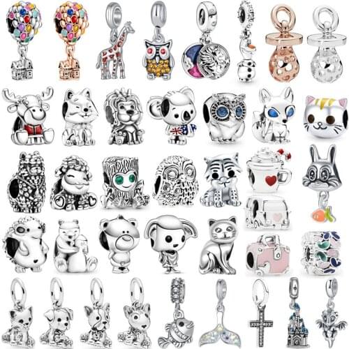 Cute Animal Cat Dog Dinosaur Charm Pendant Suitable for Pandora Bracelet Necklace DIY Bead Women Fashion Silver Plated Jewelry