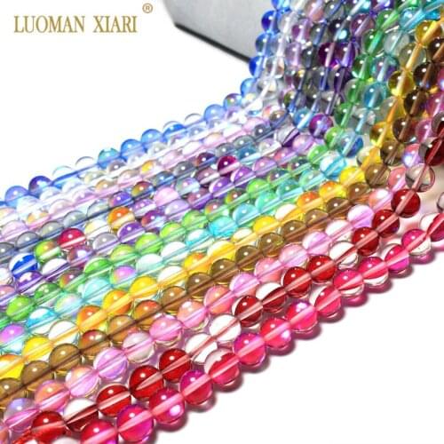 Wholesale Colorful Crystal Synthesis Glitter Moon Stone Beads For Jewelry Making DIY Bracelet Necklace 6/8/10/12 mm Strand 15