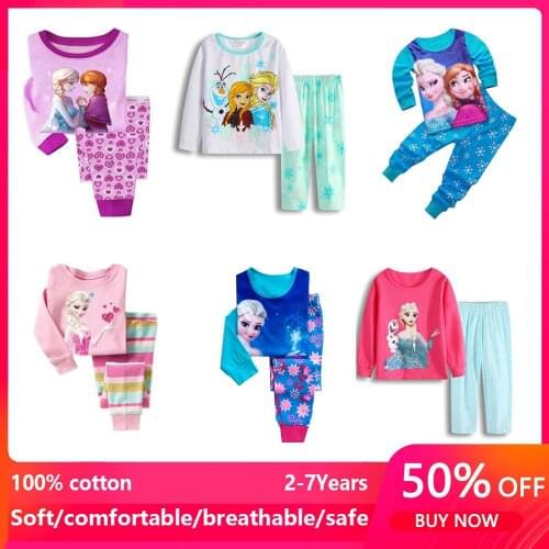 Autumn Boys Girls Kids Pajamas Anna Elsa Children Sleepwear Baby Pijamas Sets Princess Pyjama 100%Cotton Nightwear Clothes 2-7Y