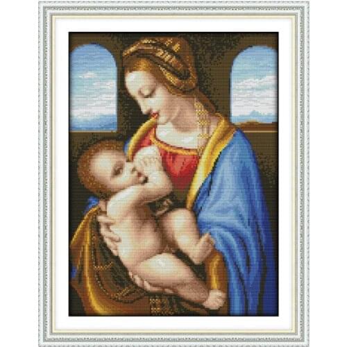 Our Lady of the Sacred Jesus Christ Christian Catholic Figures Series Religious patterns Cross stitches Hand-stitched embroidery