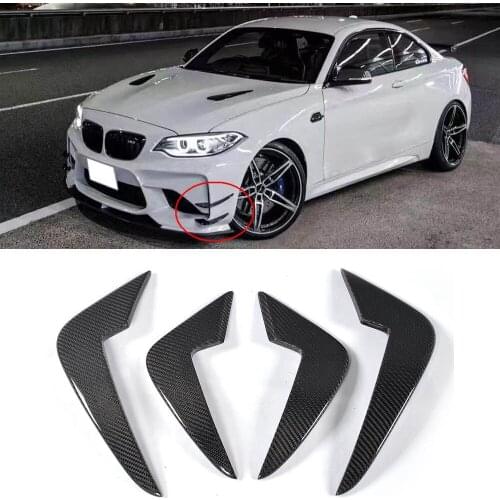 4PCS Real Carbon Fiber Car Front Bumper Lip Splitter Air Vent Fins Trim Spoiler Body Fit For BMW 1-Series M2 M2C F87 16-19 17 18