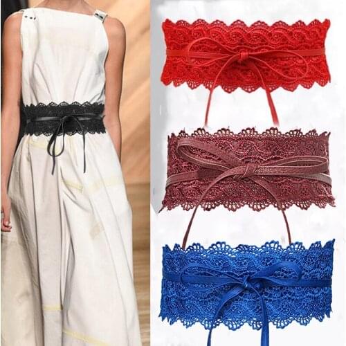 Belts For Women Wedding Dress Belt Female Waist Band Black White Gold Blue Wide Belt Pu Leather Corset Lace Self Tie Waistband