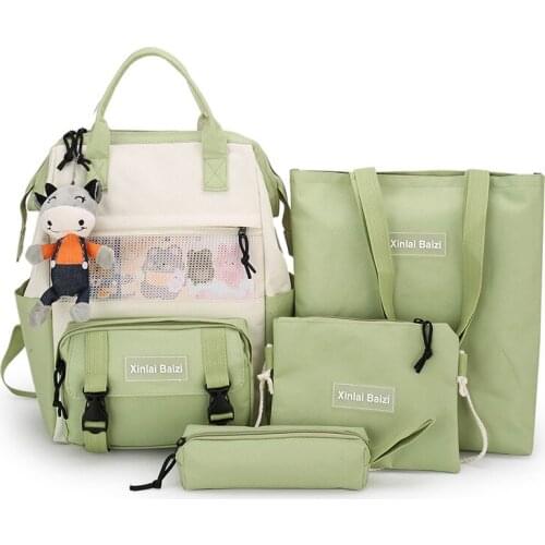 New Korean 4 Pcs Set School Bag For Teenager Girls Canvas Women Backpack High Capacity Student Bookbag Waterproof Travel handbag