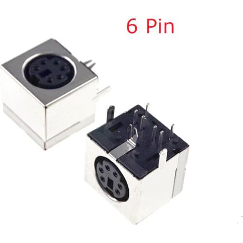 100 pcs S-video 6 Pin Mini Din Socket Connector shield Right Angle through hole PCB Mount Mini Circular DIN Receptacle Socket