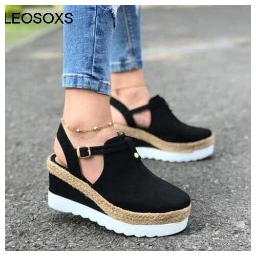 2021 New Slope Heel Sandals Summer Height Increase Sandals Fashion Trendy Womens Buckle Solid Color Shoes