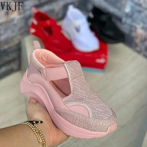 Net Red Hot Models Womens New Casual Single Shoes Thick-soled Flying Knit Sneakers Old Shoes