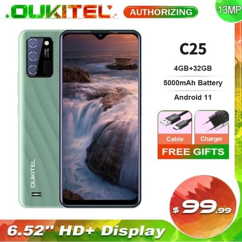 OUKITEL C25 6.52'' HD+ 4GB+32GB Android 11 Smartphone 5000mAh Battery 13MP Triple Rear Camera NFC Mobile Phone