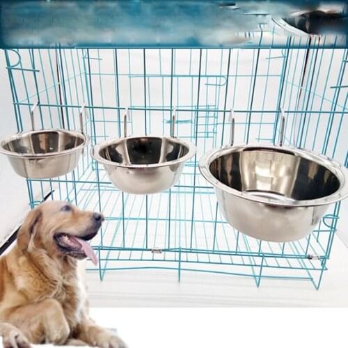 Pet Dog Bowl Can Hang Stationary Dog Cage Bowls Stainless Steel Dog Cat Hanging Bowls Durable Puppy Feeder For Water Food Bowl