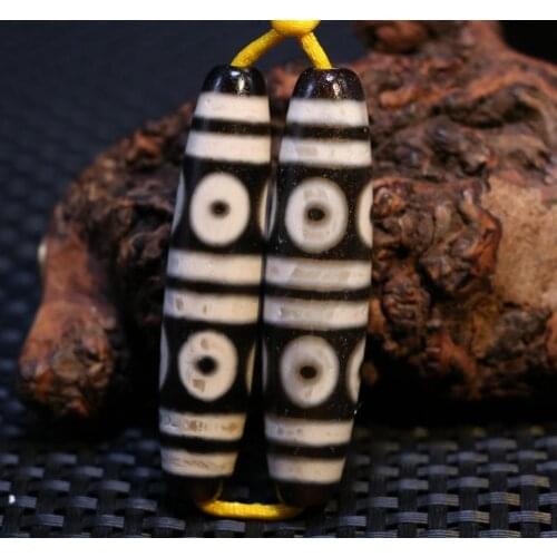 Treasure TalismanA Pair of Magic Power Tibetan Old Agate 8 Eye Vein dZi Bead Pendant Amulet LzK88 timestown
