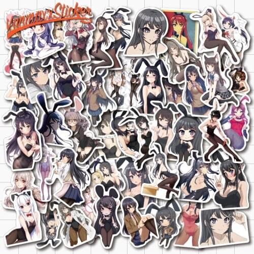 VANMAXX 50 PCS Bunny Girl Passion Culture Cartoon Girls Stickers PVC Decal for Laptop Helmet Bicycle Luggage Guitar Sticker