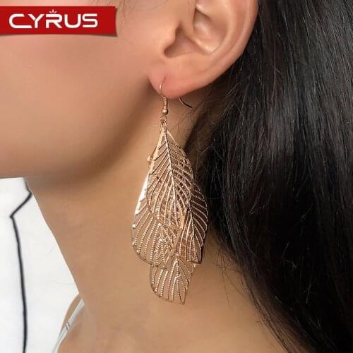 Vintage Charm Openwork Multi-layer Leaf Earrings For Women Gold Color Metal Simple Dangle Earrings Statement Boho Jewelry Mujer