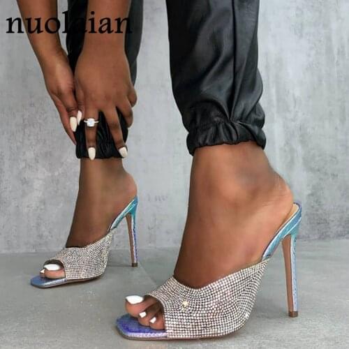 11CM Womens Summer Sandals Wedding Party High Heels Sandal Shoes Woman Crystal High Heel Shoe Lady Rhinestone Chaussure Pumps