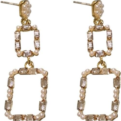 Women Earrings Vintage Earrings Golden Square Inlaid Cubic Zirconia Geometric Earrings Trendy Fashion Surprise Gift for Friend