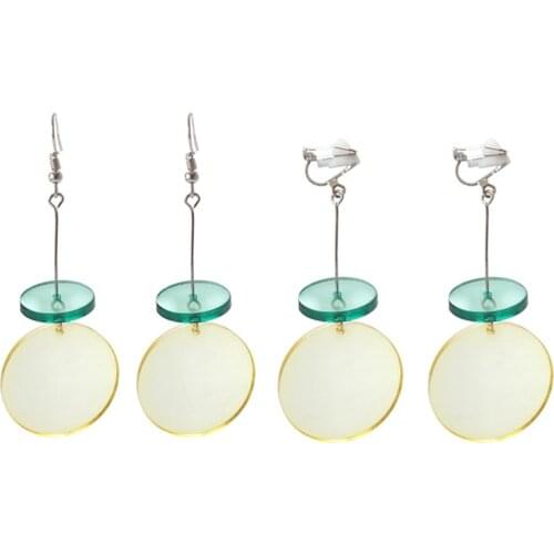 Women Lady Party Funny Geometric Earrings Brincos Acrylic Blue Yellow Round Wafer No pierced Ear Clip Earrings For Girls