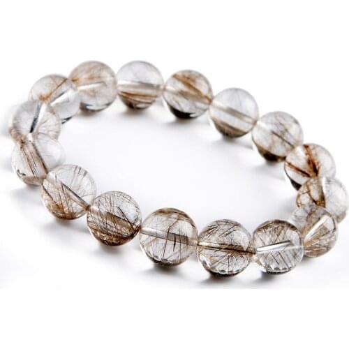 13mm Precious Natural Rutilated Quartz Bracelets Women Female Stretch Crystal Big Round Bead Natural Stone Bracelet