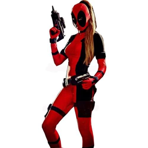Lady Deadpool Spandex Bodysuit with Ponytail Hole halloween costumes women Female Girls Deadpool Zentai Catsuit open eyes