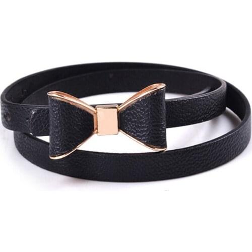Fashion Womens Girl Cute Sweet Candy Colors Bowknot PU Leather Thin Skinny Waistband Belt For Dress Hot Drop Shipping 0174