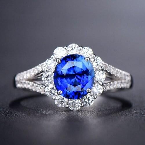 925 Silver New Fashion Temperament High-end Flower Egg-shaped Oval Sapphire Inlaid Zircon Adjustable Ring For Women Jewelry