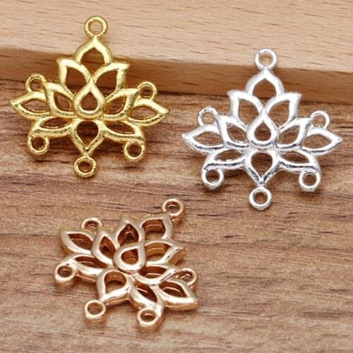 20pcs/lot 32x32MM Alloy Lotus Hair Accessories Porous Connector For DIY Necklace Making Supplies Jewelry Finding wholesale