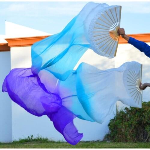 2018 High selling 100% Real Silk Veils 1 Pair handmade women Quality Silk Belly Dance Fan Dance wihte turquoise purple 180*90 cm