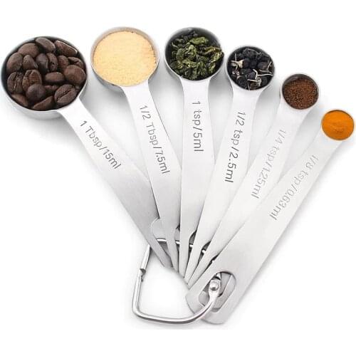 4 or 6Pcs/Set Heavy Duty Stainless Steel Measuring Spoons Cups Set for Dry or Liquid, Fits in Spice Jar