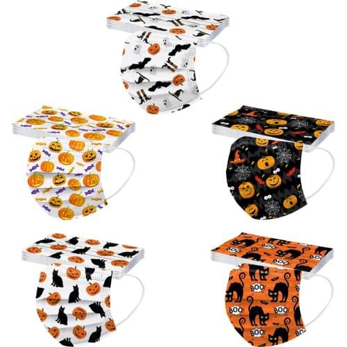 50pcs Cosplay Three Layer Halloween Printed Disposable Masks Children Funny Halloween Masks Masque Breathable Mascarillas