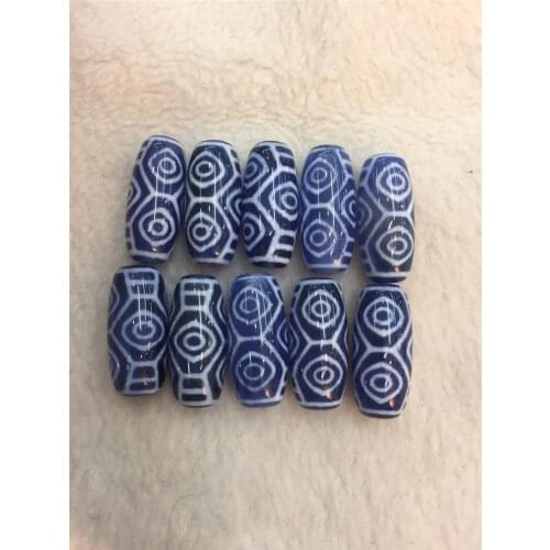 1pcs 1lot Blue Color Natural Agate Stone 12*25mm Dragon Eyes Patterns Amulet Tibetan Dzi Beads for Bracelet DIY Jewelry