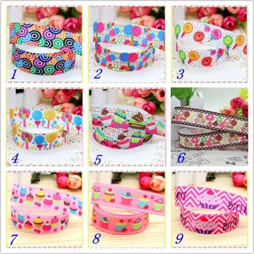 7/8'' Free shipping cupcake sugar printed grosgrain ribbon hairbow headwear party decoration diy wholesale OEM 22mm D215