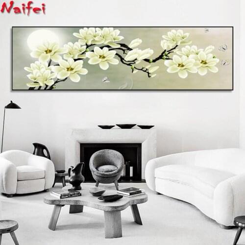 Large 5D Diy square/round diamond painting beautiful flower Diamond Mosaic Rhinestone Embroidery cross stitch White magnolia