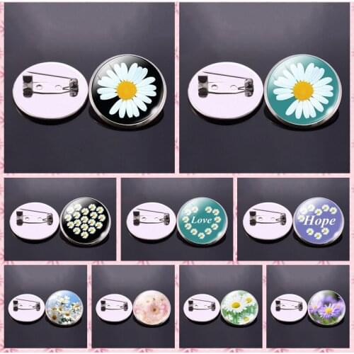 Daisy Flowers Fashion Brooch Clothes Bag Badge Glass Dome Daisy Jewelry Accessaries Gifts For Her For Yourself Lover Gift