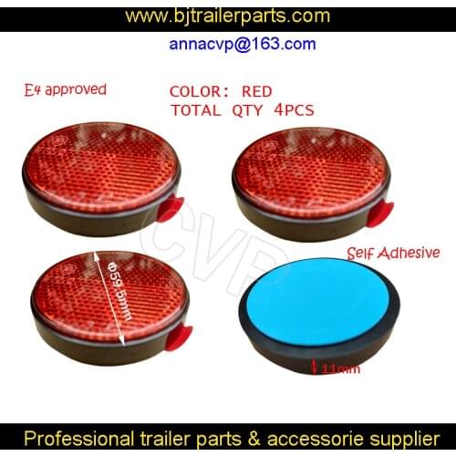 CVP 4PCS Trailer Truck Caravan Reflector Round 59.5mm E4 Approved Self Adhesive Red Tape RV Parts Accessories Camper