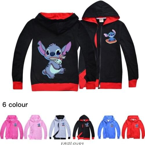 Kids Girls Zipper Sweatshirt Hoodie Cartoon Baby Children Colorful Print Stitch Hoody Coat Tops Fashion Clothes