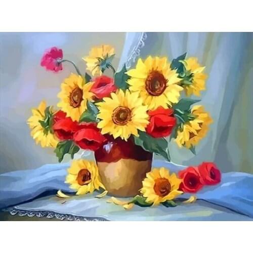 Oil Painting By Numbers Flower On Canvas With Frame Handmade Drawing Paints For Adults Picture Coloring By Number Decoration Art