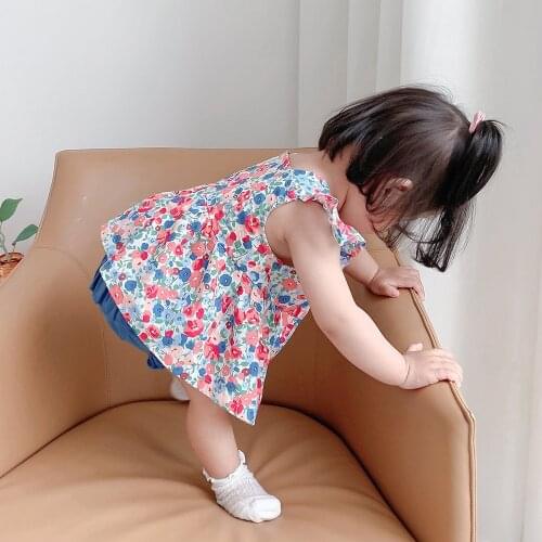Toddler Kid Baby Girl Summer Floral Print Shirt Sleeveless Top Cotton Children Girls Casual Button Sundress Clothes