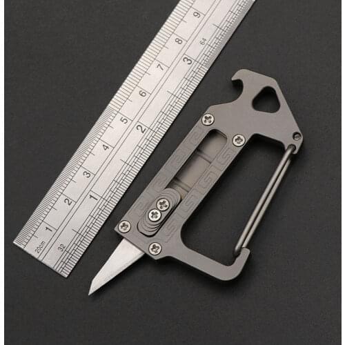 Titanium Alloy Multi-function Tactical Hang Buckle EDC Utility Knife Portable Push-pull Knife Opener Keychain Carabiner