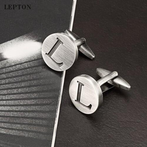 Lepton Letters L of an alphabet Cufflinks For Mens Antique Silver plated Round Letters L cuff links Men shirt cuffs Cufflinks