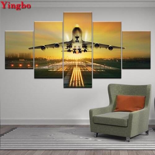 Full round square diamond embroidery set 5 pcs aircraft sunset landscape Diamond Painting Mosaic Art Cross stitch pattern