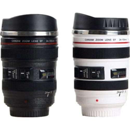 New 24-105MM Lens THERMOS Camera Travel Coffee Tea Cup Mug Lens Creative Cup Stainless Steel Brushed Liner Black 400ML