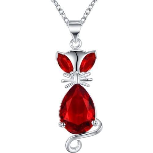 Wholesale Silver Plated Charm Jewelrys Necklace,free Shipping Fashion Fashion Jewelry Pendant Fox Inlaid Red Stone AN757