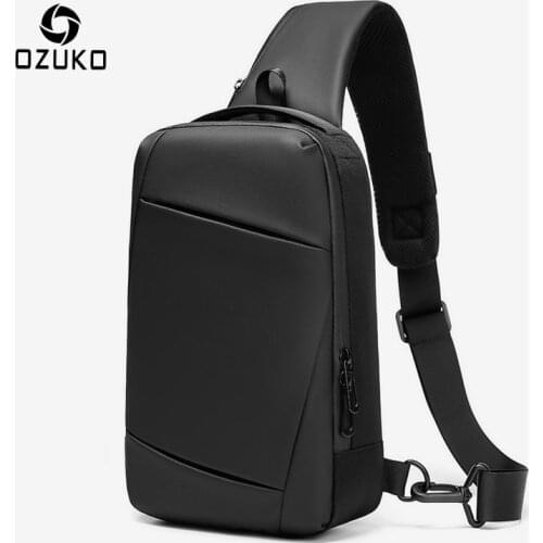 OZUKO Men USB Charging Crossbody Bags Waterproof Messenger Chest Bag Male Short Trip Sling Bag Large Capacity Shoulder Bag Black